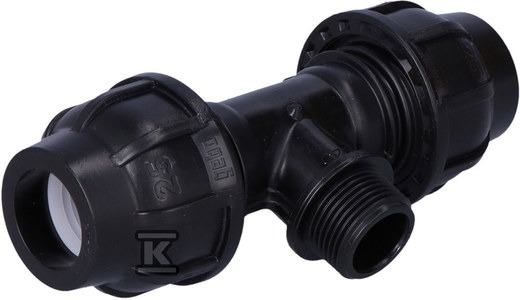 Trójnik zaciskowy PP 90st. 25x3/4"x25 GZ gwint zewnętrzny PN16, do rur PE, kolor czarny